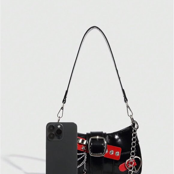 Women's Y2K Star Embroidery Shoulder Bag Mini Chain Hobo Purses - Picture 3 of 7